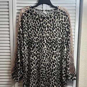 Chic Leopard Print Blouse with Sequin Accents